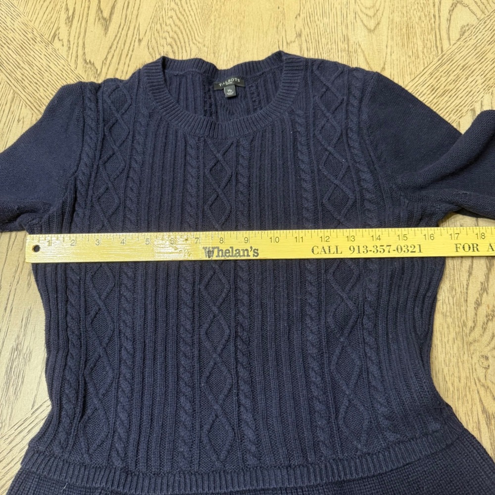 Talbots Petites Medium Petite Navy Blue Long Sleeve Cable Knit Peplum Sweater - Picture 5 of 7